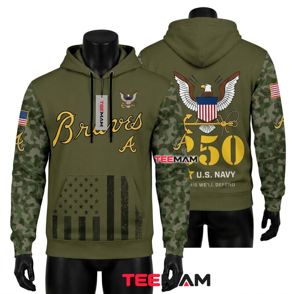 Atlanta Braves 3D Hoodie U.S. Navy 250th Anniversary Camouflage Front