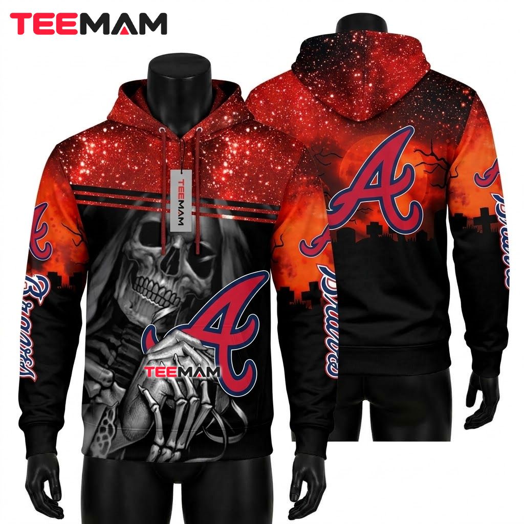 Atlanta Braves All Over Print 3D Hoodie Grim Reaper Graveyard Galaxy Front