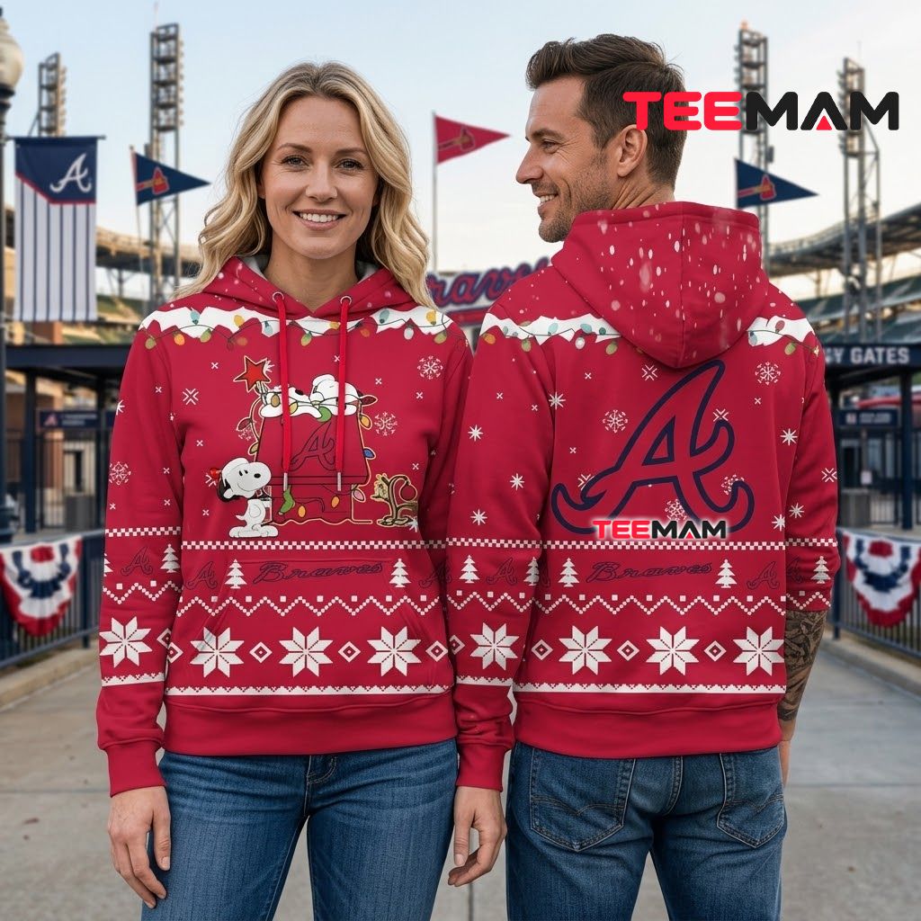 Atlanta Braves All Over Print 3D Hoodie Snoopy Christmas Lights Back Atlanta Braves All Over Print 3D Hoodie Snoopy Christmas Lights Back