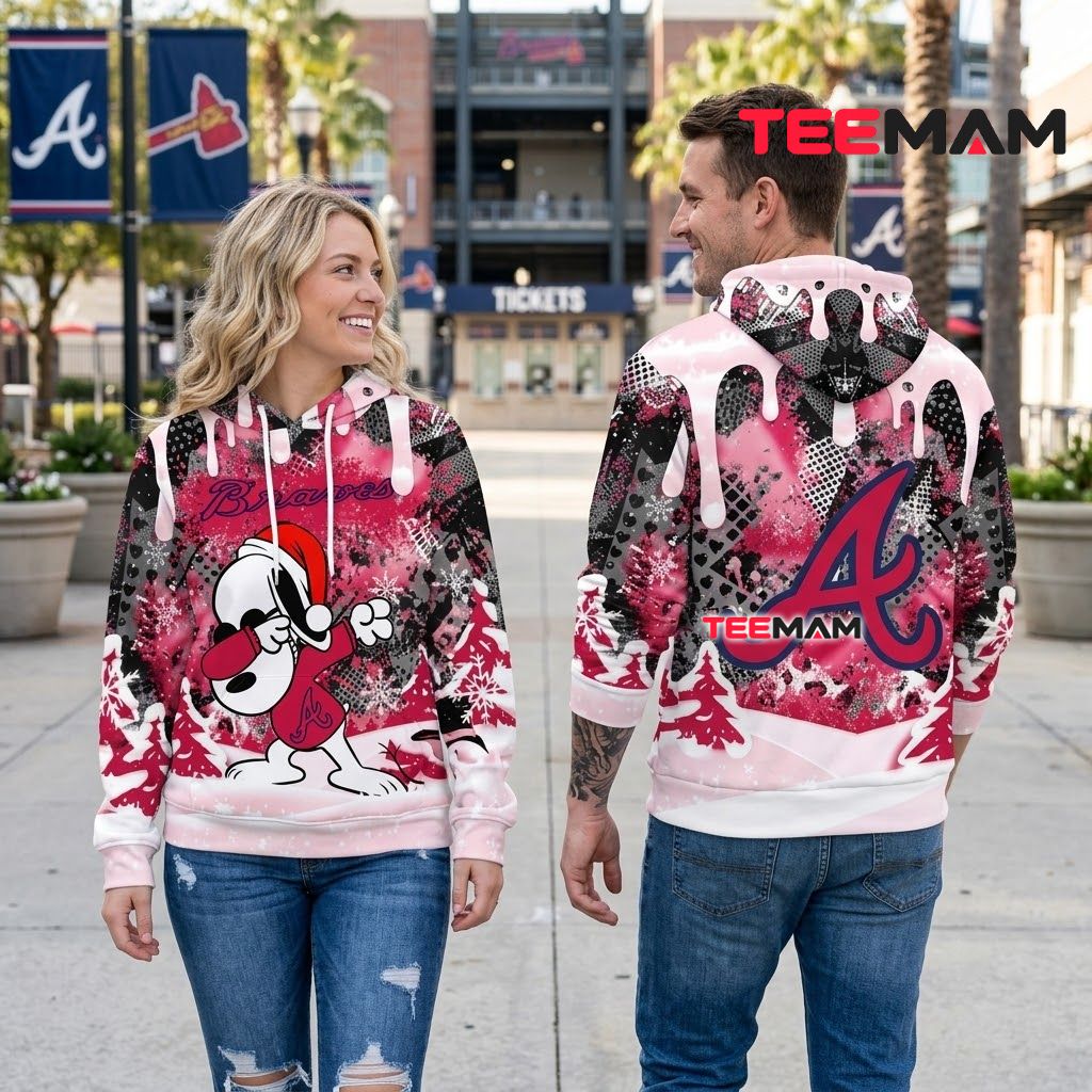 Atlanta Braves All Over Print 3D Hoodie Snoopy Dabbing Christmas Pink Back Atlanta Braves All Over Print 3D Hoodie Snoopy Dabbing Christmas Pink Back