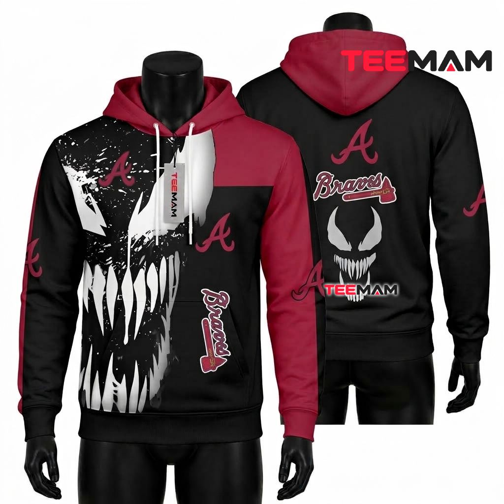 Atlanta Braves All Over Print 3D Hoodie Venom Face Front