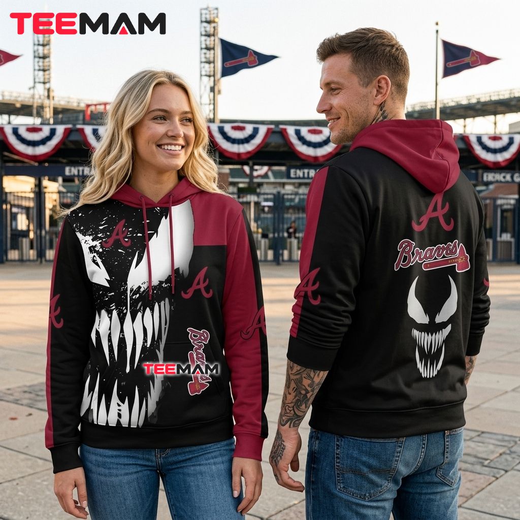 Atlanta Braves All Over Print 3D Hoodie Venom Face Back Atlanta Braves All Over Print 3D Hoodie Venom Face Back