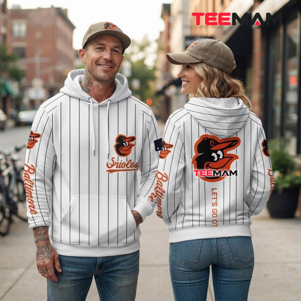 Baltimore Orioles 3D Hoodie Lets Go Os Pinstripe White Back Baltimore Orioles 3D Hoodie Lets Go Os Pinstripe White Back