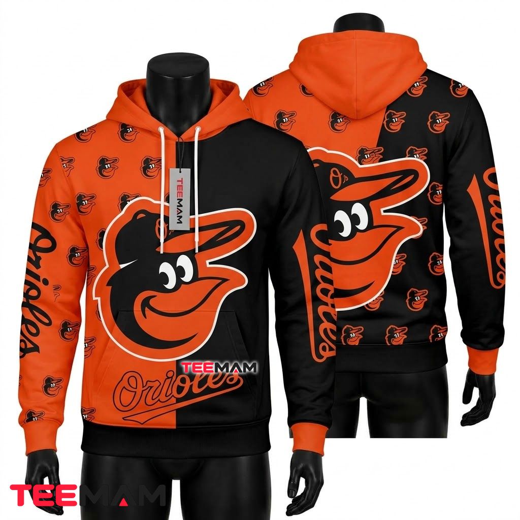 Baltimore Orioles 3D Hoodie Mickey Mouse Orange Black Split
