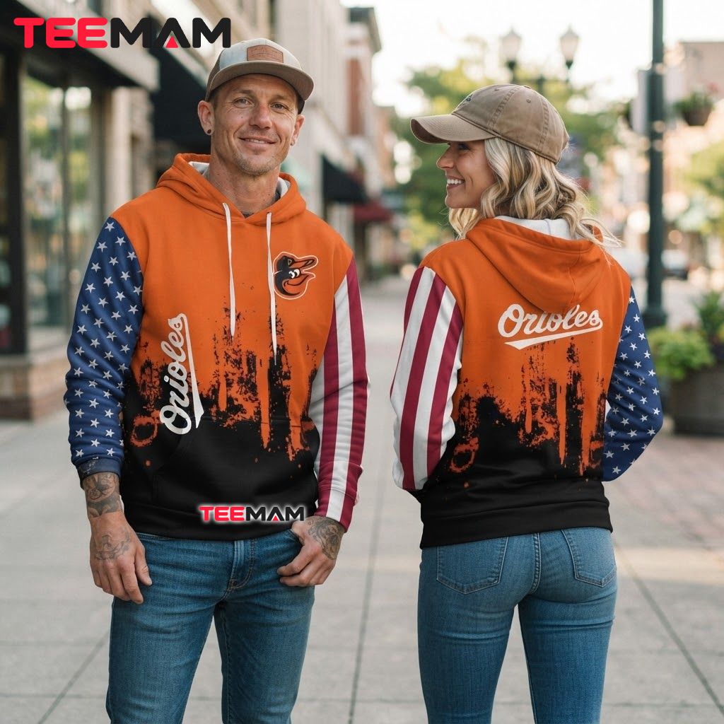 Baltimore Orioles All Over Print 3D Hoodie American Flag Skyline Splatter Back Baltimore Orioles All Over Print 3D Hoodie American Flag Skyline Splatter Back
