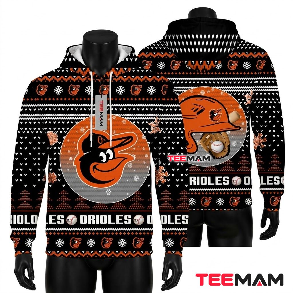 Baltimore Orioles All Over Print 3D Hoodie Christmas Reindeer Snowflake Baltimore Orioles All Over Print 3D Hoodie Christmas Reindeer Snowflake