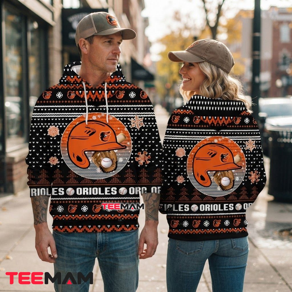Baltimore Orioles All Over Print 3D Hoodie Batting Helmet Christmas Snowflake Back Baltimore Orioles All Over Print 3D Hoodie Batting Helmet Christmas Snowflake Back