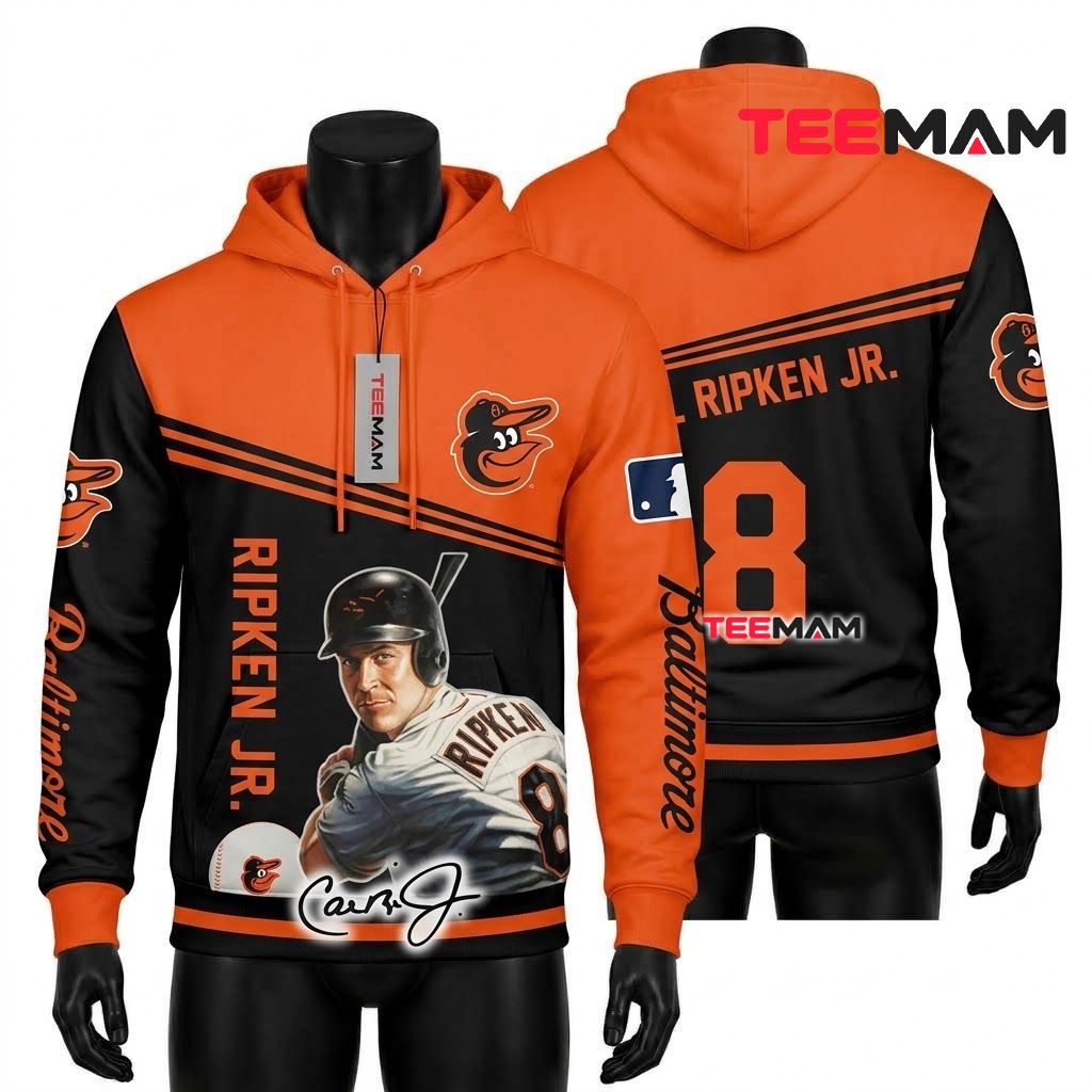 Baltimore Orioles All Over Print 3D Hoodie Cal Ripken Jr 8 Player Portrait Signature Front