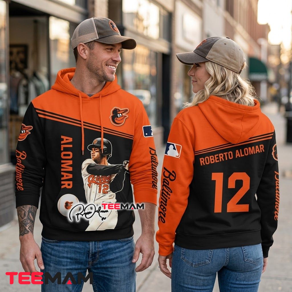 Baltimore Orioles All Over Print 3D Hoodie Roberto Alomar 12 Player Portrait Signature Back Baltimore Orioles All Over Print 3D Hoodie Roberto Alomar 12 Player Portrait Signature Back