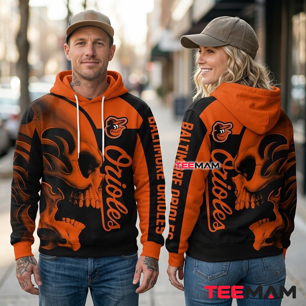 Baltimore Orioles All Over Print 3D Hoodie Tribal Skull Flame Black Orange Back Baltimore Orioles All Over Print 3D Hoodie Tribal Skull Flame Black Orange Back