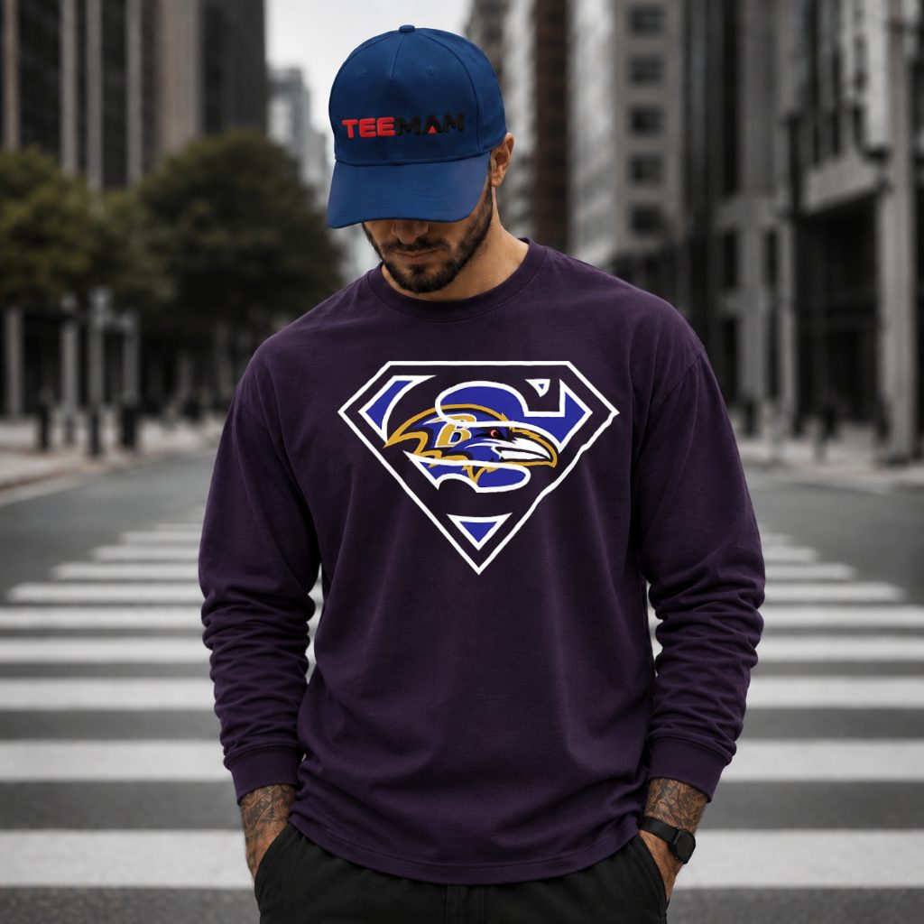Baltimore Ravens Superman Logo Football Long Sleeve Baltimore Ravens Superman Logo Football Long Sleeve