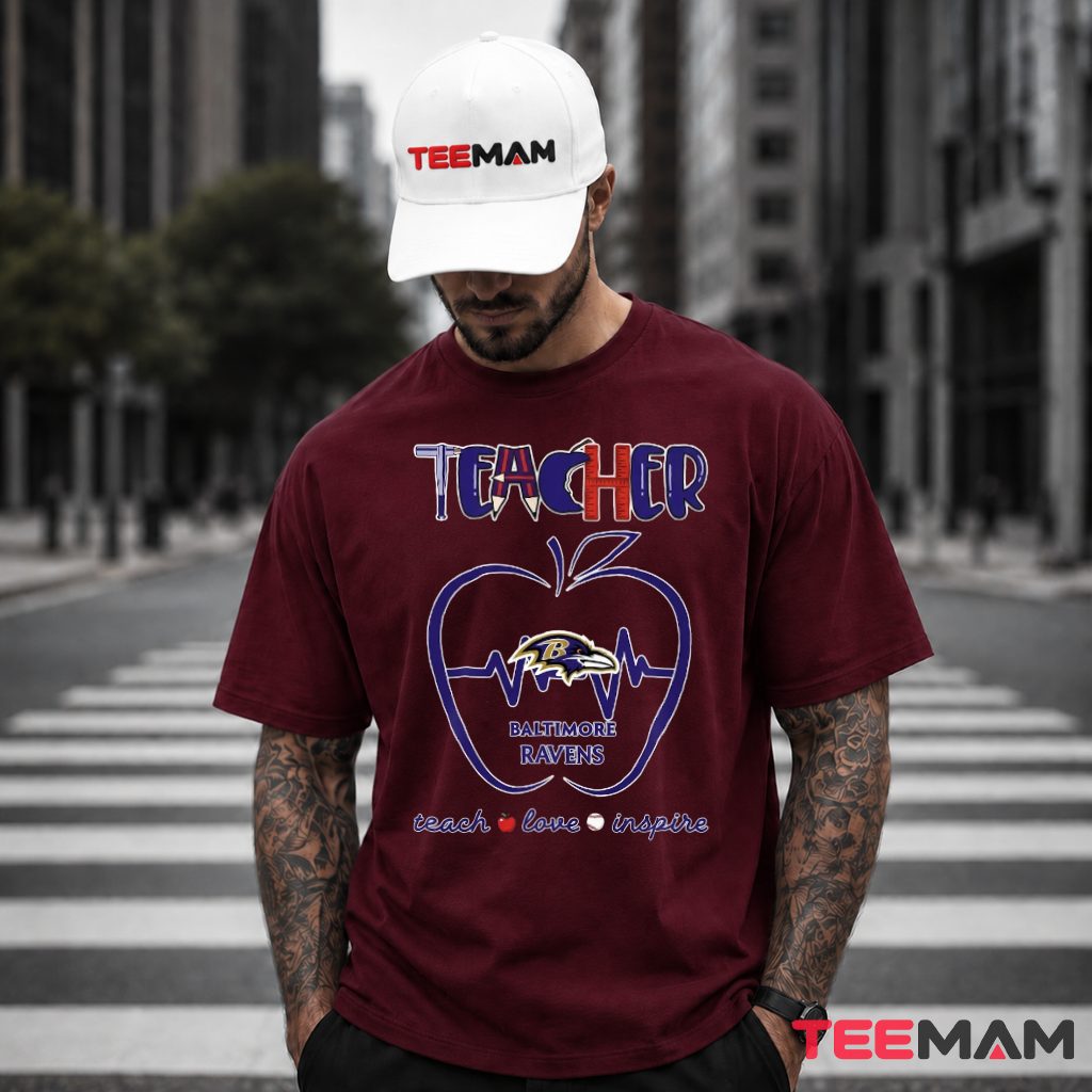 Baltimore Ravens Teacher Apple Heartbeat T-Shirt