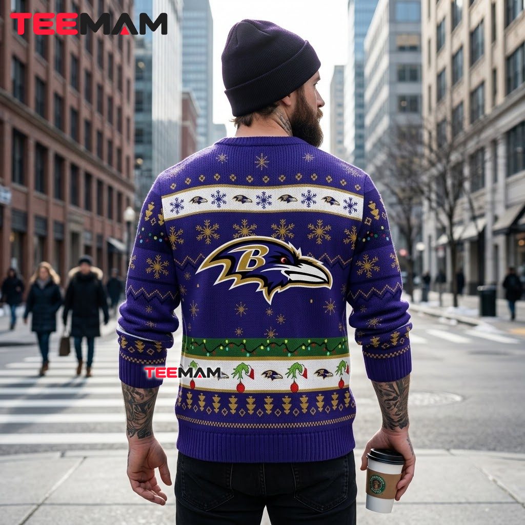 Baltimore Ravens Ugly Christmas Sweater Grinch Hand Lights Design Version 3 Baltimore Ravens Ugly Christmas Sweater Grinch Hand Lights Design Version 3