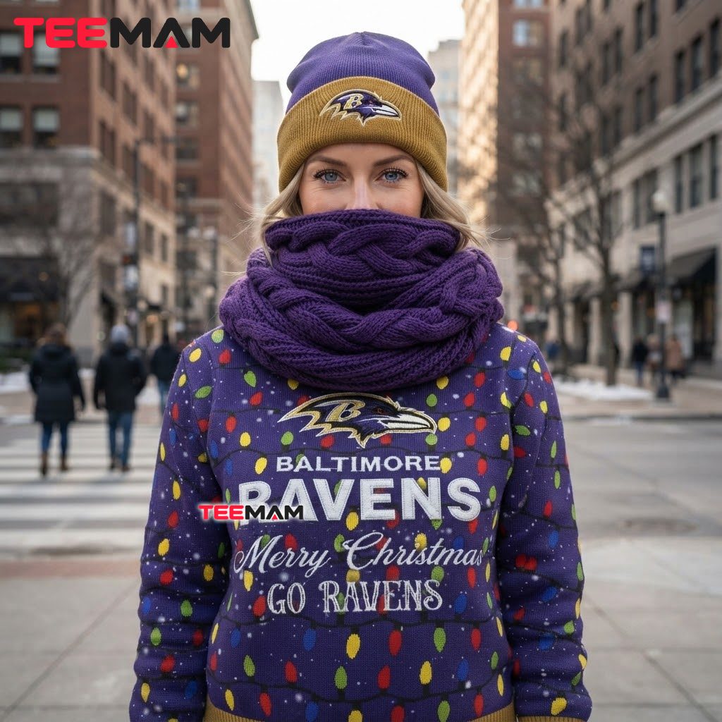 Baltimore Ravens Ugly Christmas Sweater String Lights Merry Design Back Baltimore Ravens Ugly Christmas Sweater String Lights Merry Design Back