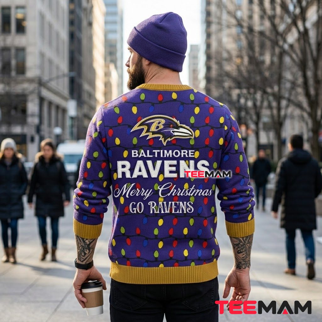 Baltimore Ravens Ugly Christmas Sweater String Lights Merry Design Version 3 Baltimore Ravens Ugly Christmas Sweater String Lights Merry Design Version 3