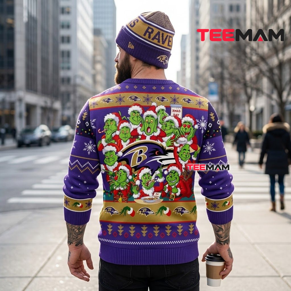 Baltimore Ravens Ugly Sweater Christmas Grinch Squad Xmas Day Design Version 3 Baltimore Ravens Ugly Sweater Christmas Grinch Squad Xmas Day Design Version 3