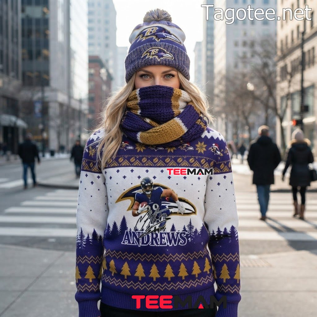 Baltimore Ravens Ugly Sweater Christmas Mark Andrews Player Design Back Baltimore Ravens Ugly Sweater Christmas Mark Andrews Player Design Back