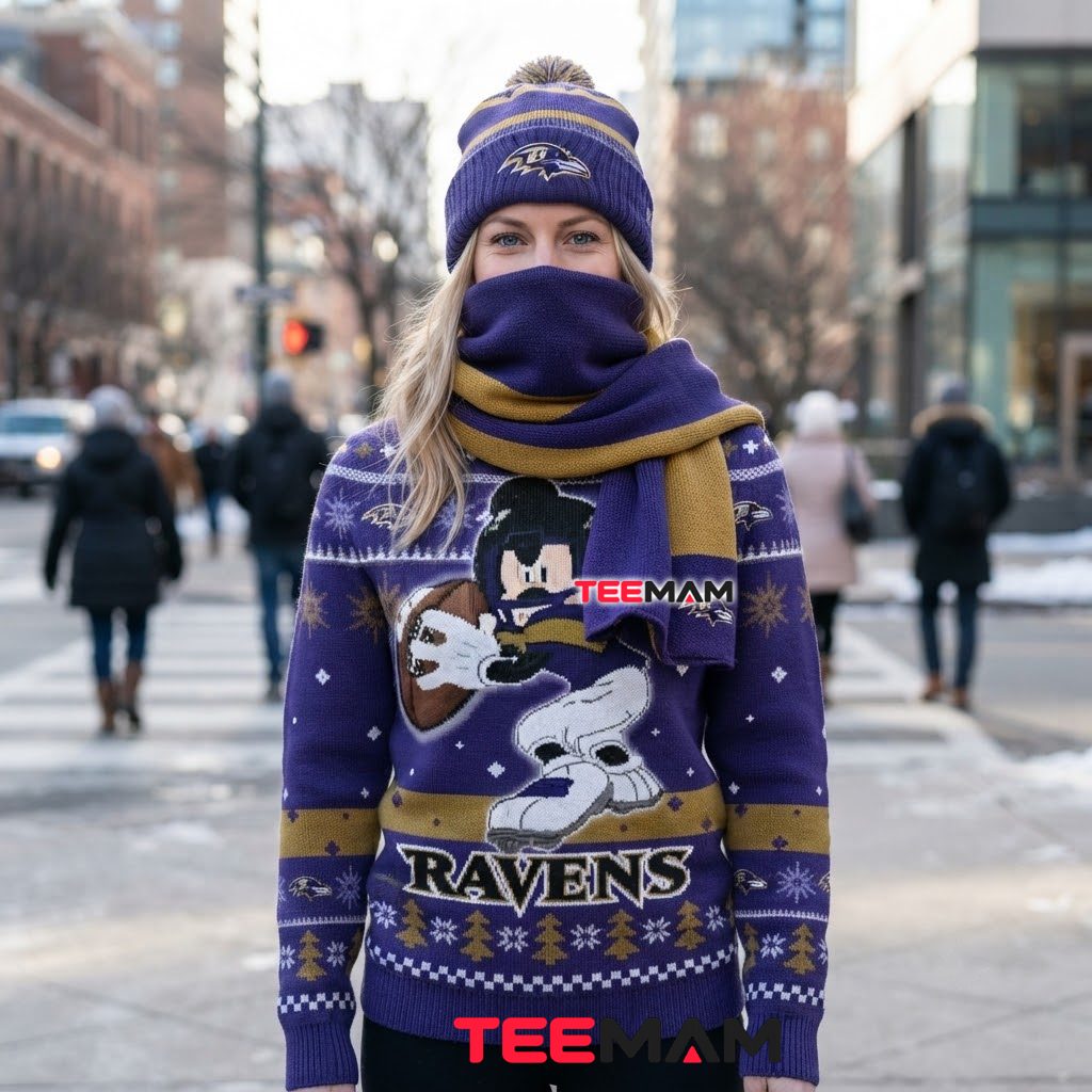 Baltimore Ravens Ugly Sweater Christmas Mickey Mouse Football Design Back Baltimore Ravens Ugly Sweater Christmas Mickey Mouse Football Design Back
