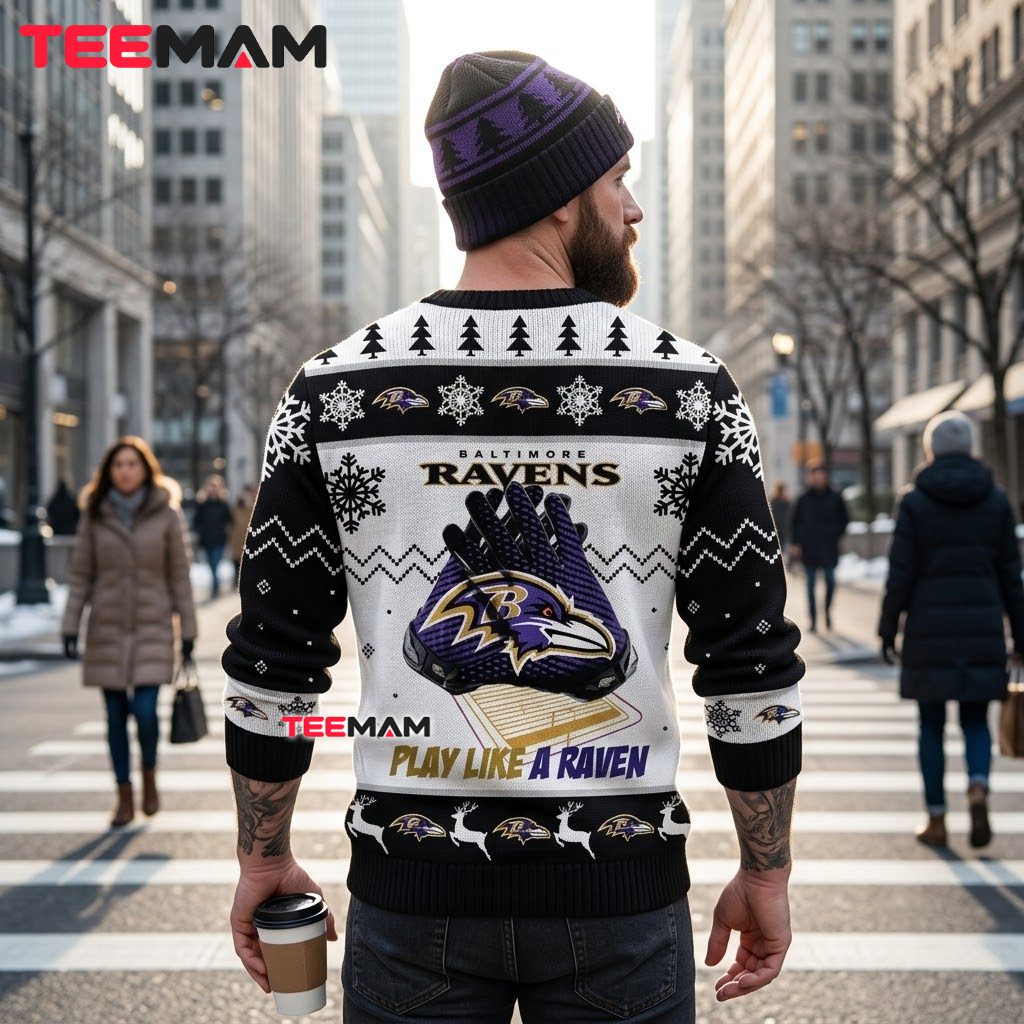 Baltimore Ravens Ugly Sweater Christmas Play Like Raven Version 3 Baltimore Ravens Ugly Sweater Christmas Play Like Raven Version 3