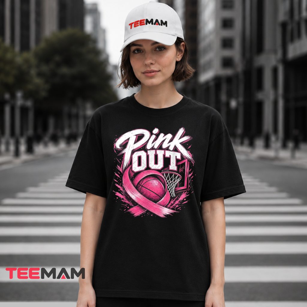 Basketball Hoop Pink Out Ribbon Awareness T-Shirt
