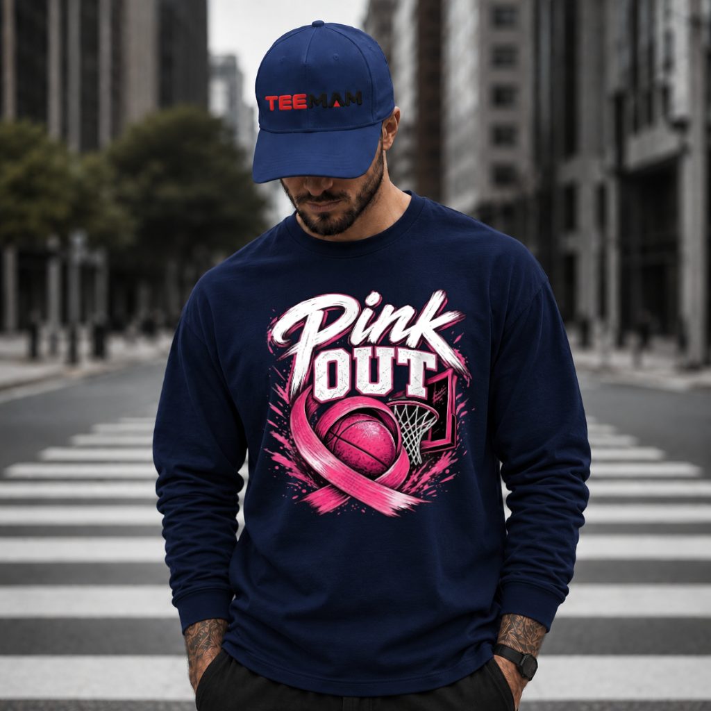 Basketball Hoop Pink Out Ribbon Awareness Long Sleeve Basketball Hoop Pink Out Ribbon Awareness Long Sleeve
