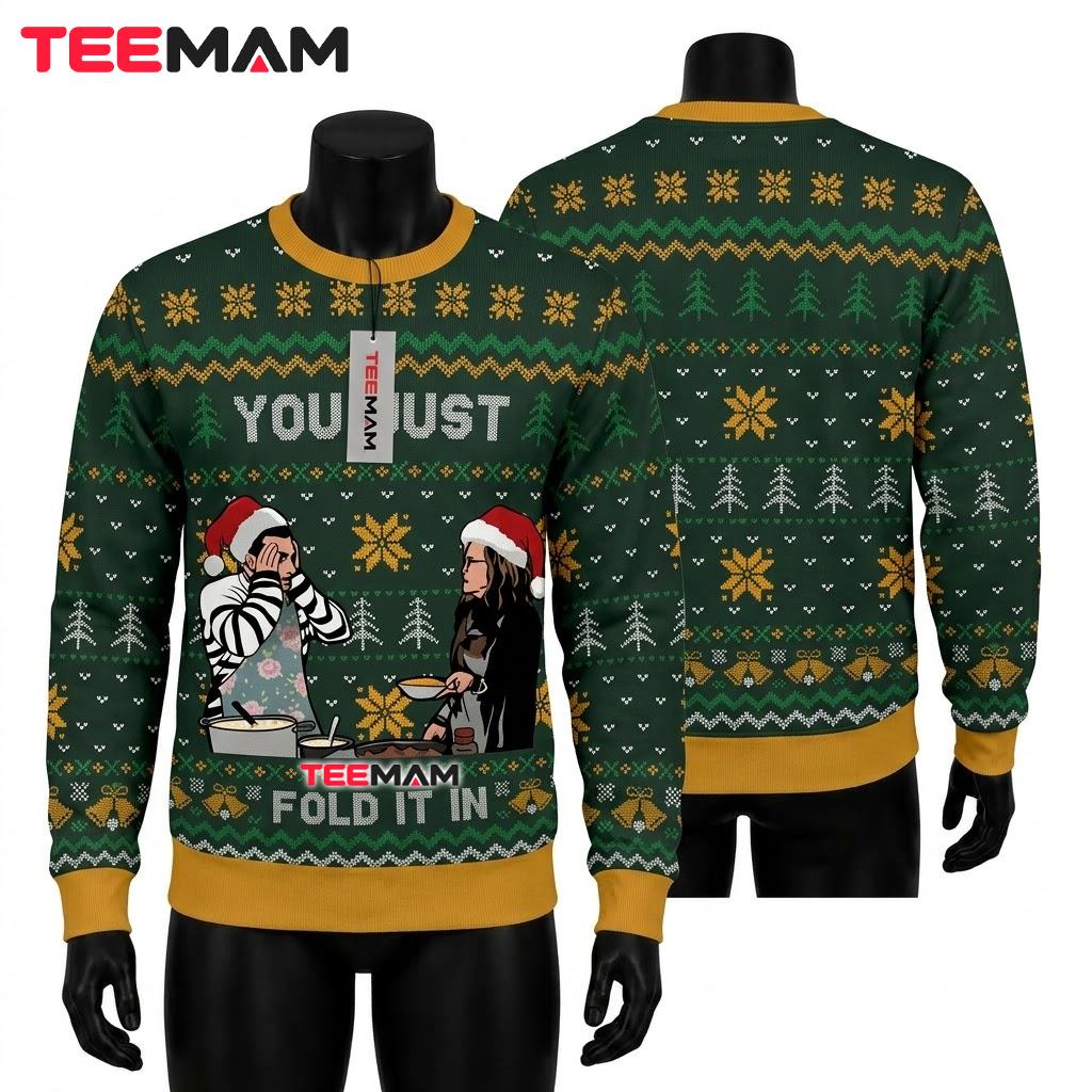 Beetlejuice Fold It In Ugly Christmas Sweater Funny Meme Design Front