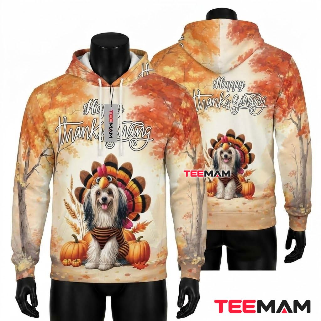 Biewer Terrier Turkey Thanksgiving 3D Hoodie Happy Thanksgiving Front