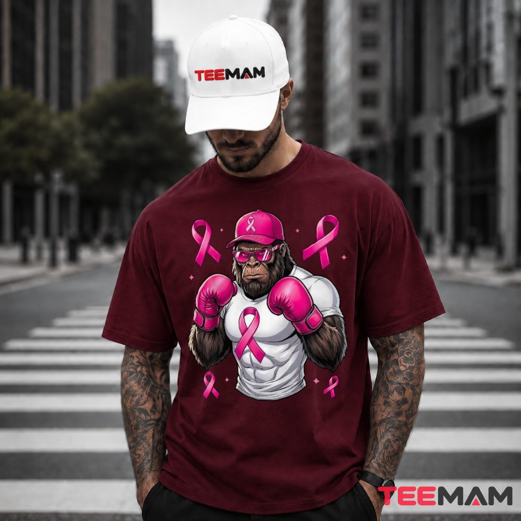 Bigfoot Boxing Gloves Cap Pink Ribbon T-Shirt