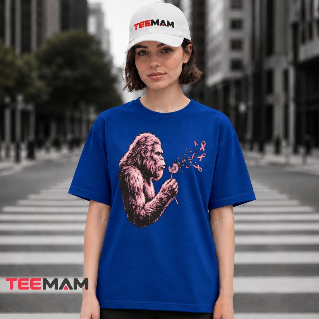Bigfoot Dandelion Pink Ribbon Awareness T-Shirt