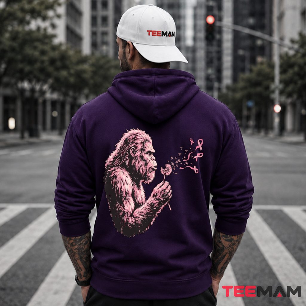 Bigfoot Dandelion Pink Ribbon Awareness Hoodie Bigfoot Dandelion Pink Ribbon Awareness Hoodie