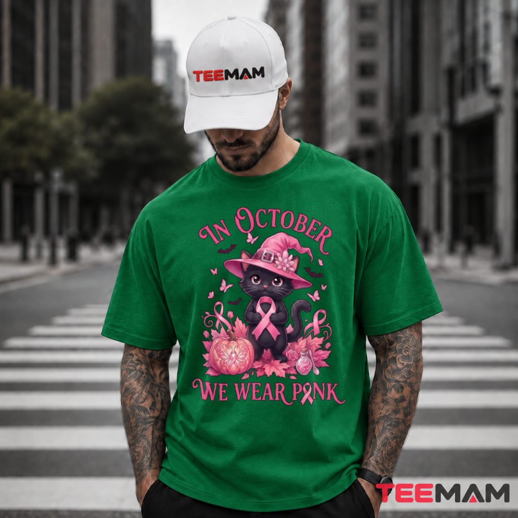 Black Cat Witch Hat Pumpkin Potion Pink T-Shirt