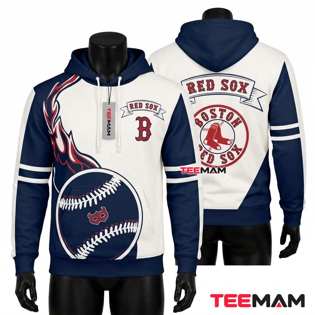 Boston Red Sox 3D Hoodie Flame Baseball Front