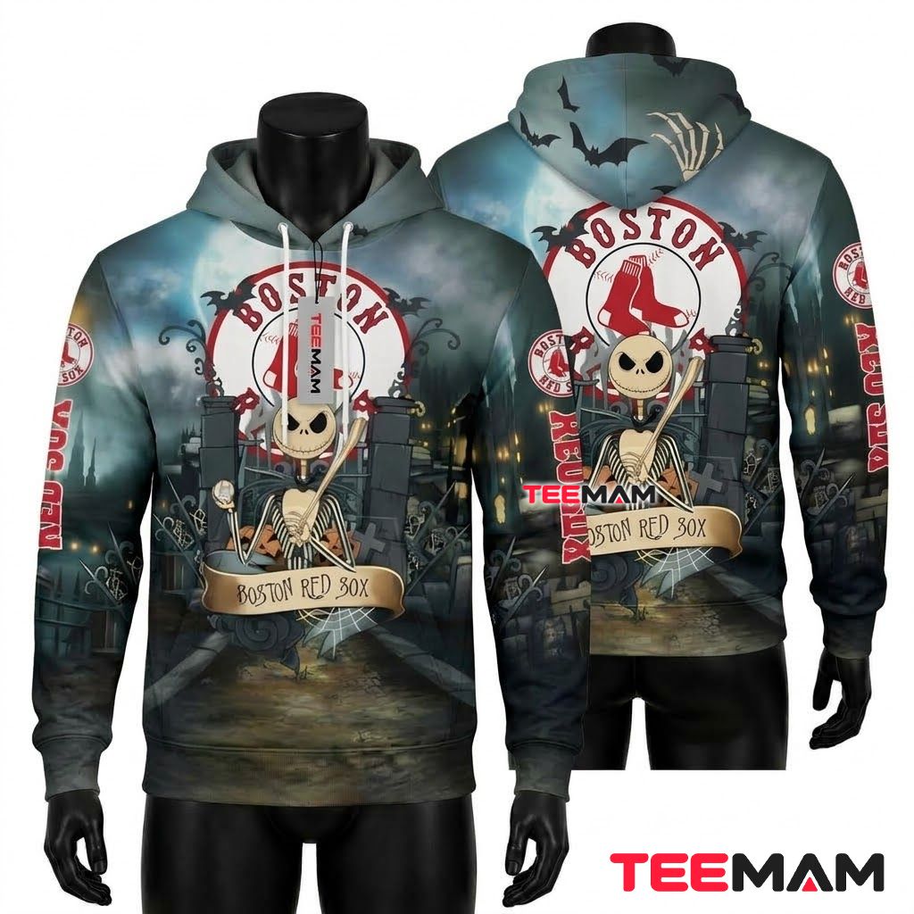 Boston Red Sox 3D Hoodie Jack Skellington Front