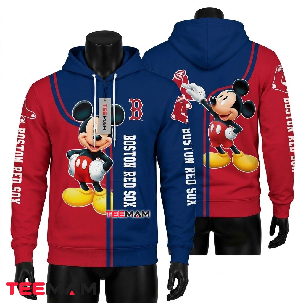 Boston Red Sox 3D Hoodie Mickey Mouse Front