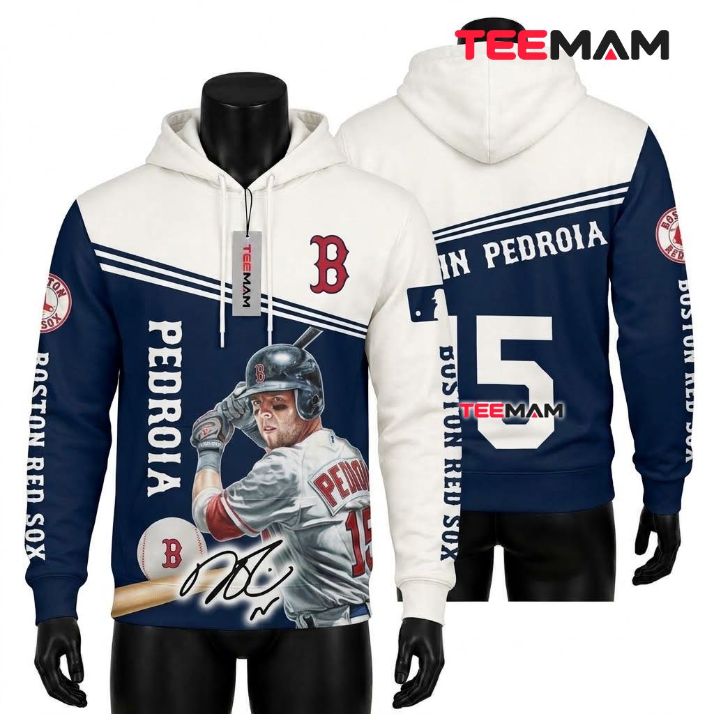 Boston Red Sox 3D Hoodie Pedroia Navy Front