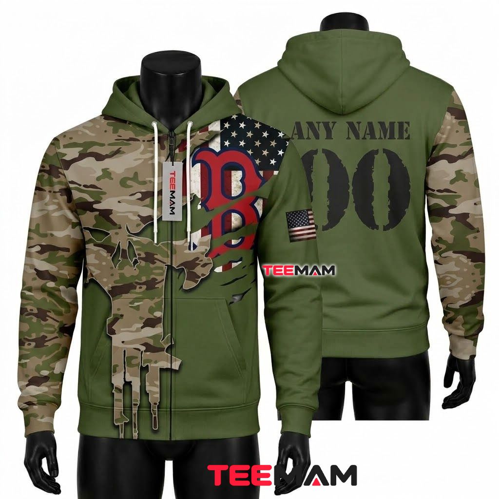 Boston Red Sox 3D Hoodie Punisher Camo Front