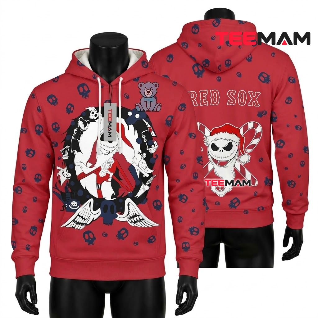 Boston Red Sox 3D Hoodie Santa Skellington Front