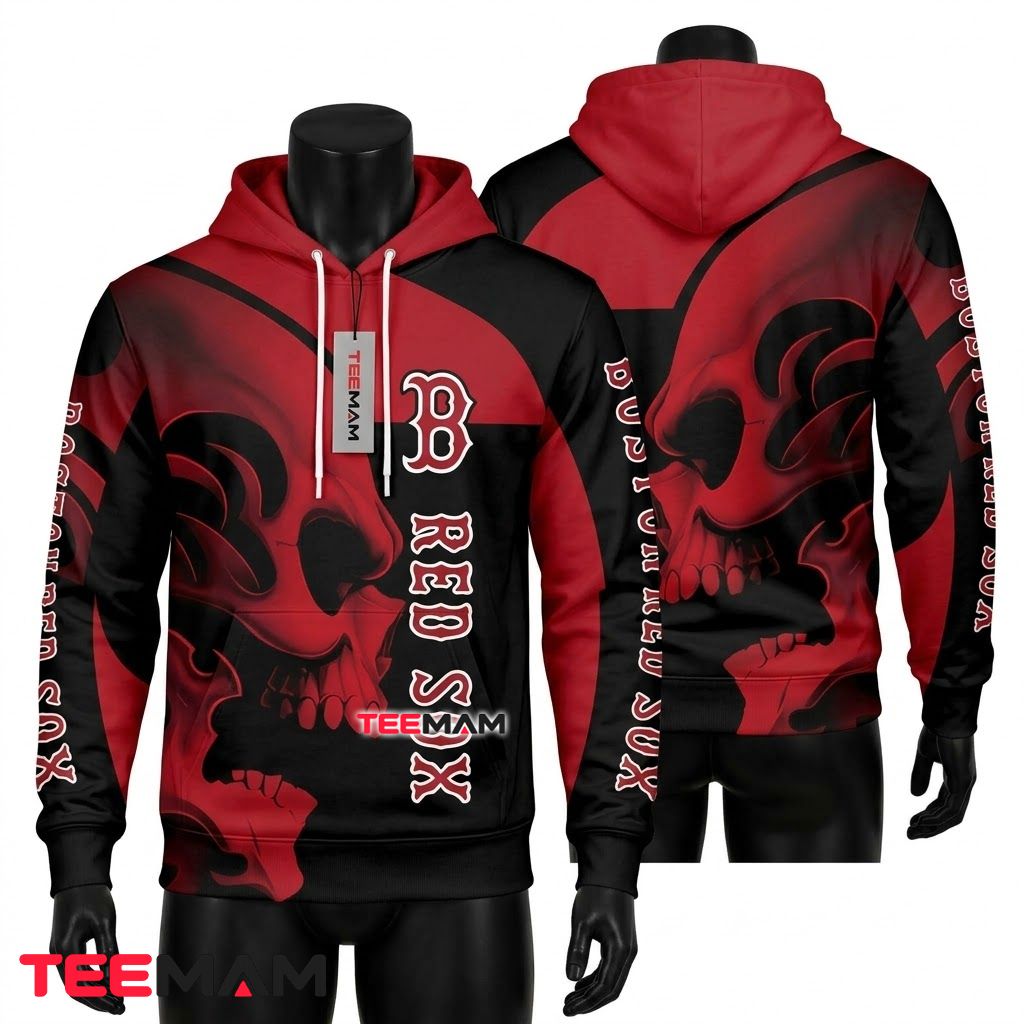 Boston Red Sox 3D Hoodie Skull Flame Front