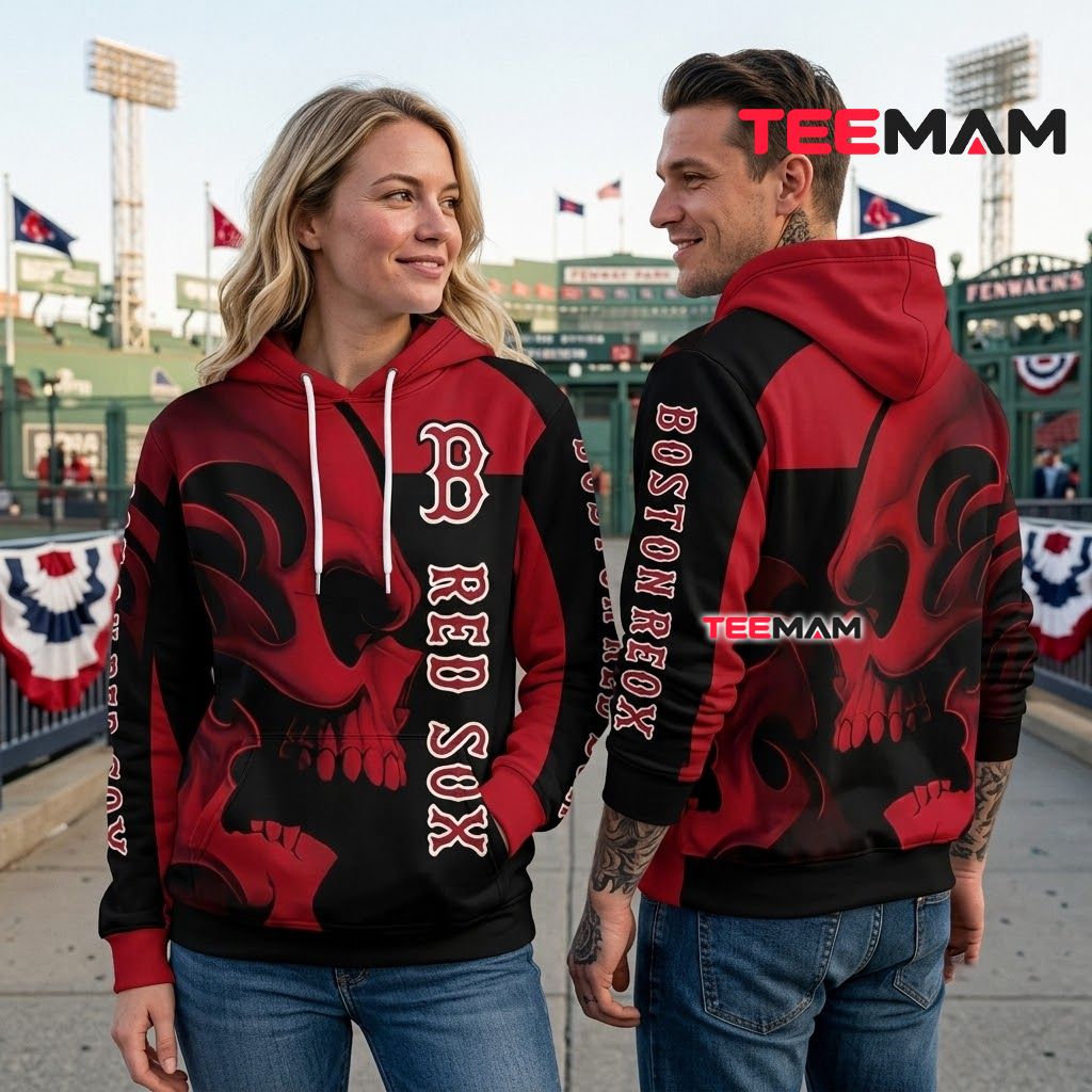 Boston Red Sox 3D Hoodie Skull Flame Back Boston Red Sox 3D Hoodie Skull Flame Back