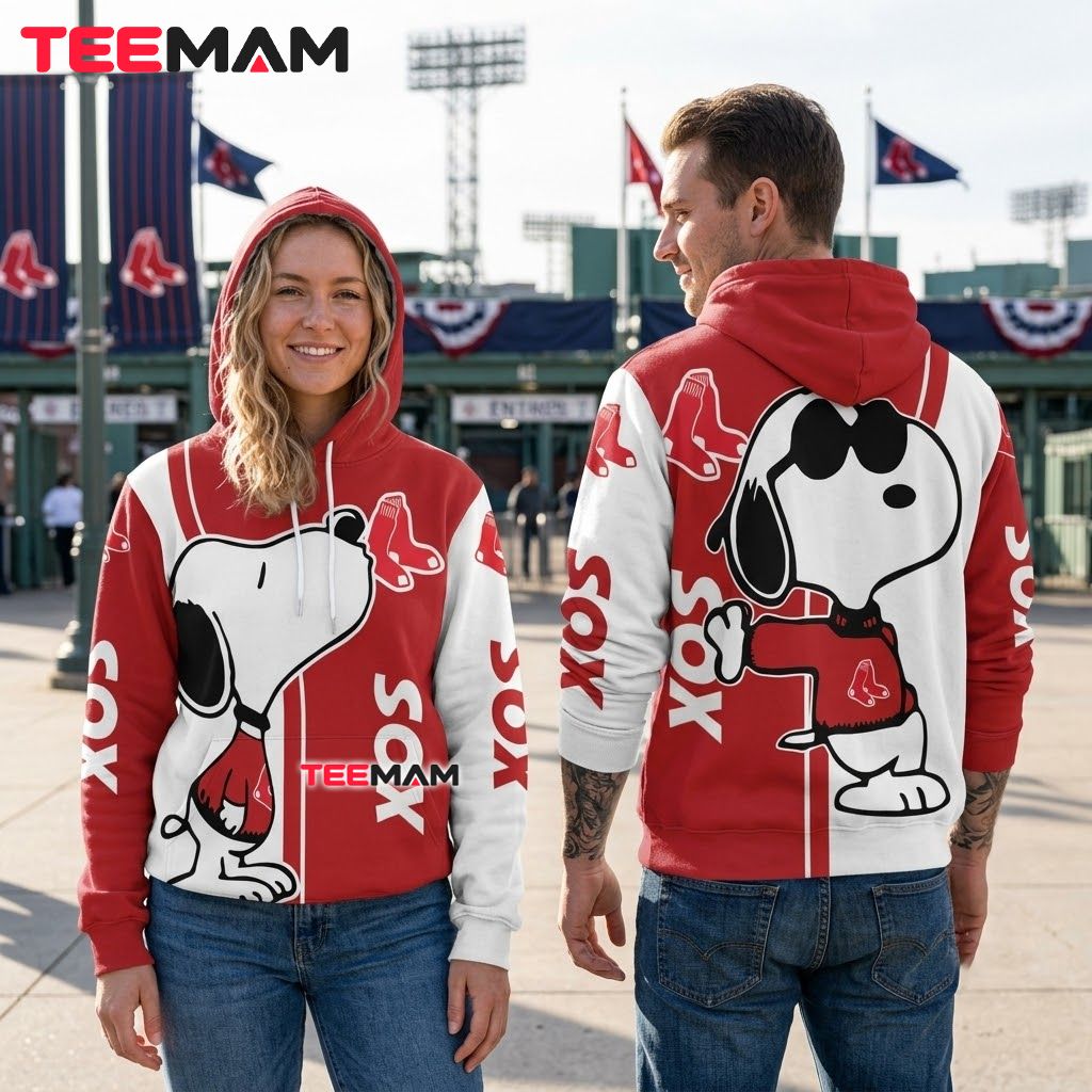 Boston Red Sox 3D Hoodie Snoopy Cool Back Boston Red Sox 3D Hoodie Snoopy Cool Back