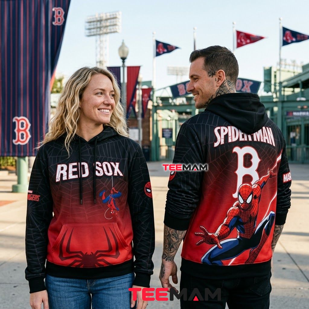 Boston Red Sox 3D Hoodie Spider Man Back Boston Red Sox 3D Hoodie Spider Man Back