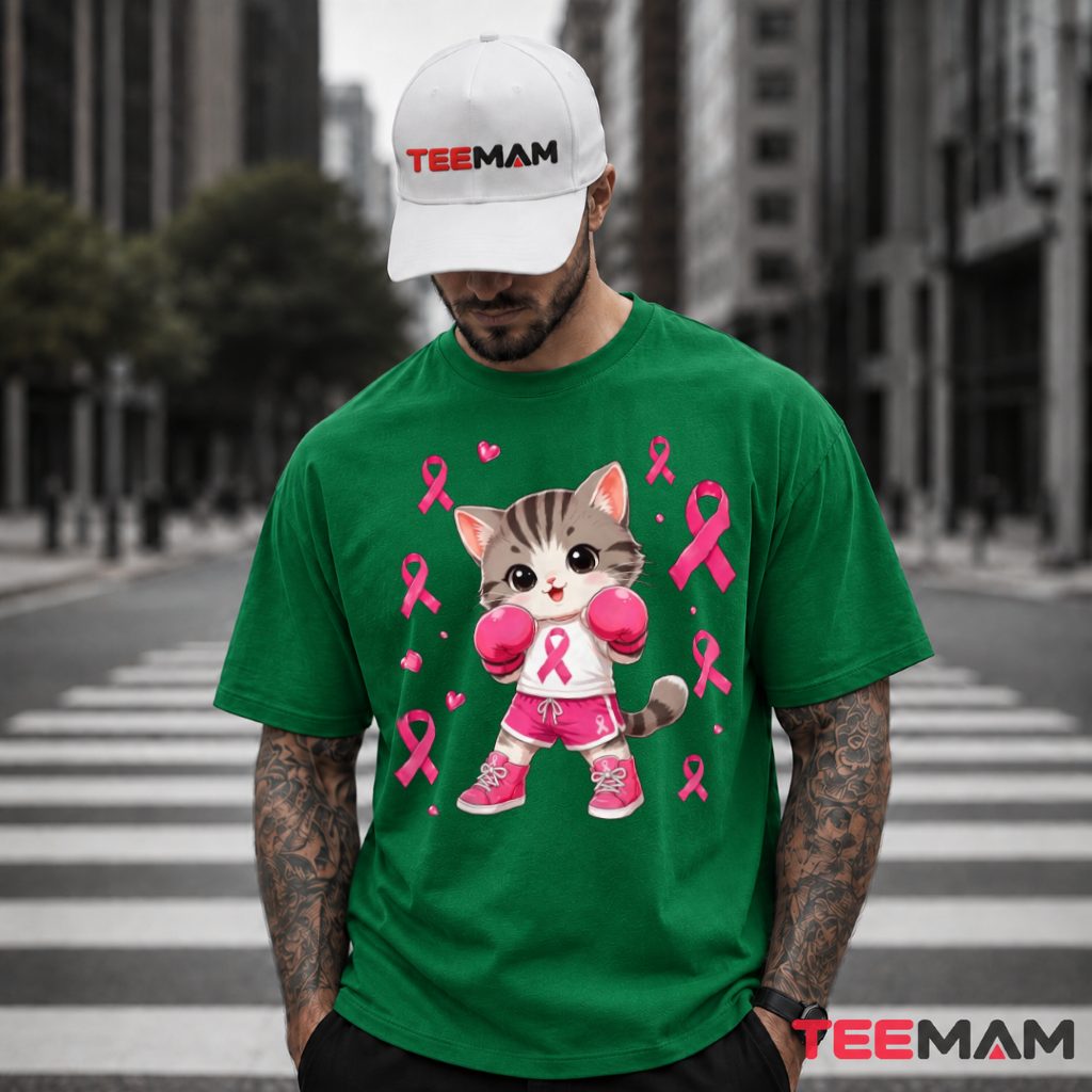 Boxing Kitten Gloves Pink Ribbon Fighter T-Shirt