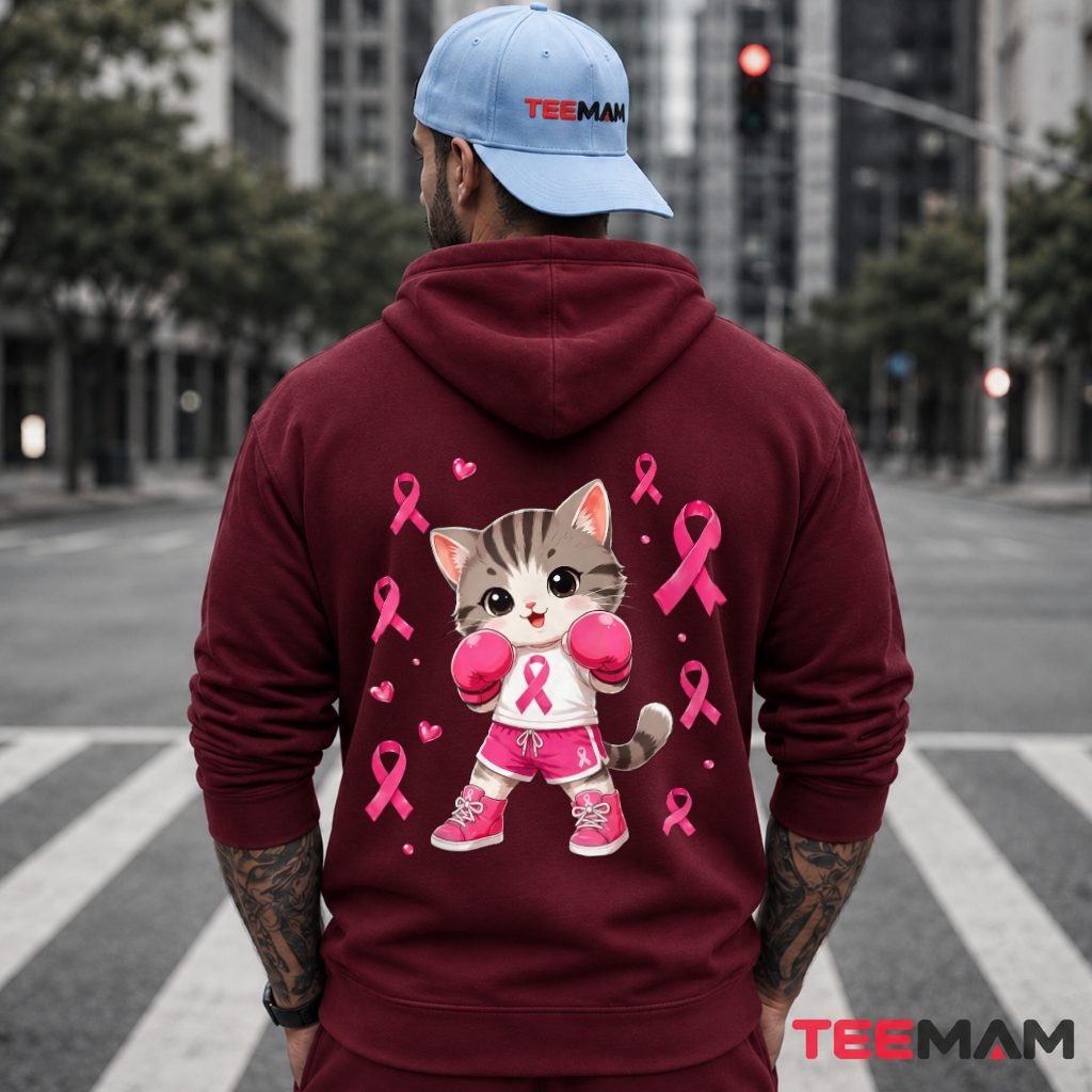 Boxing Kitten Gloves Pink Ribbon Fighter Hoodie Boxing Kitten Gloves Pink Ribbon Fighter Hoodie