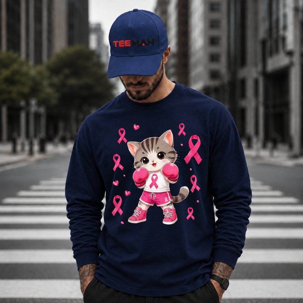 Boxing Kitten Gloves Pink Ribbon Fighter Long Sleeve Boxing Kitten Gloves Pink Ribbon Fighter Long Sleeve