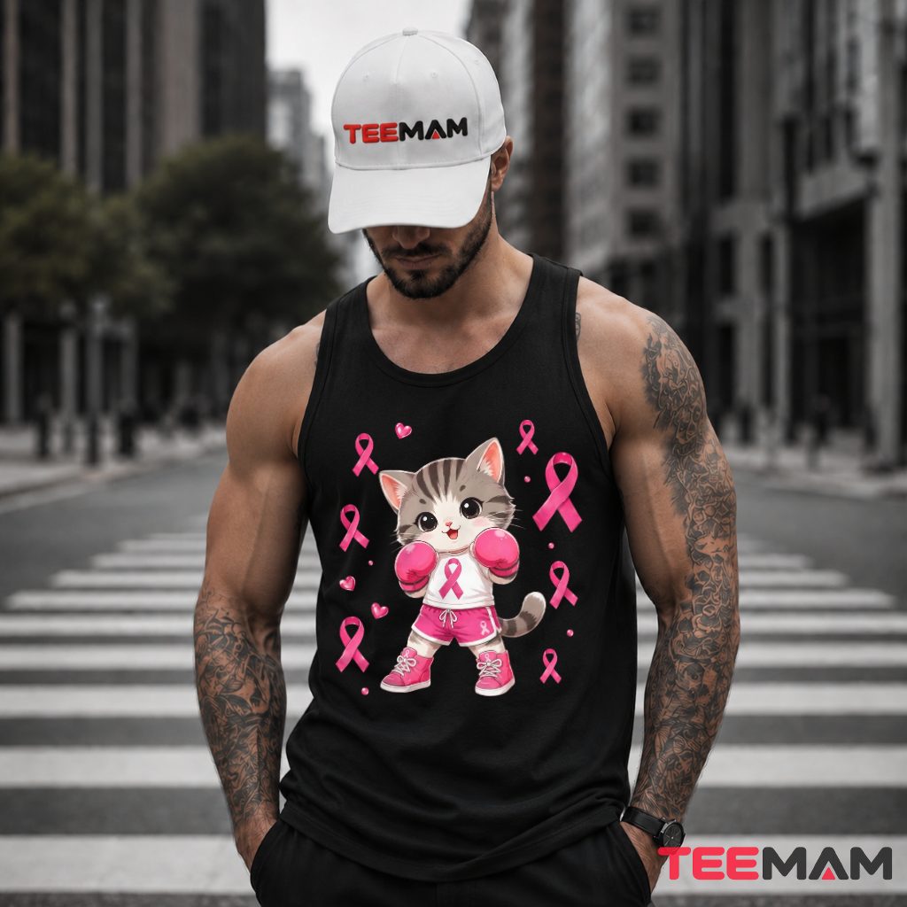 Boxing Kitten Gloves Pink Ribbon Fighter Tank Top Boxing Kitten Gloves Pink Ribbon Fighter Tank Top