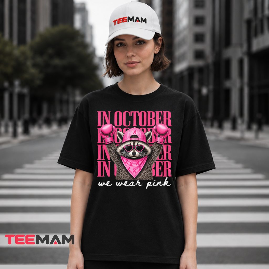 Boxing Raccoon Bandana Cap October Pink T-Shirt