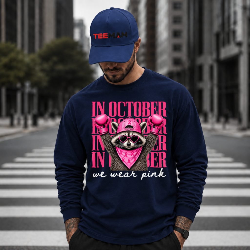 Boxing Raccoon Bandana Cap October Pink Long Sleeve Boxing Raccoon Bandana Cap October Pink Long Sleeve
