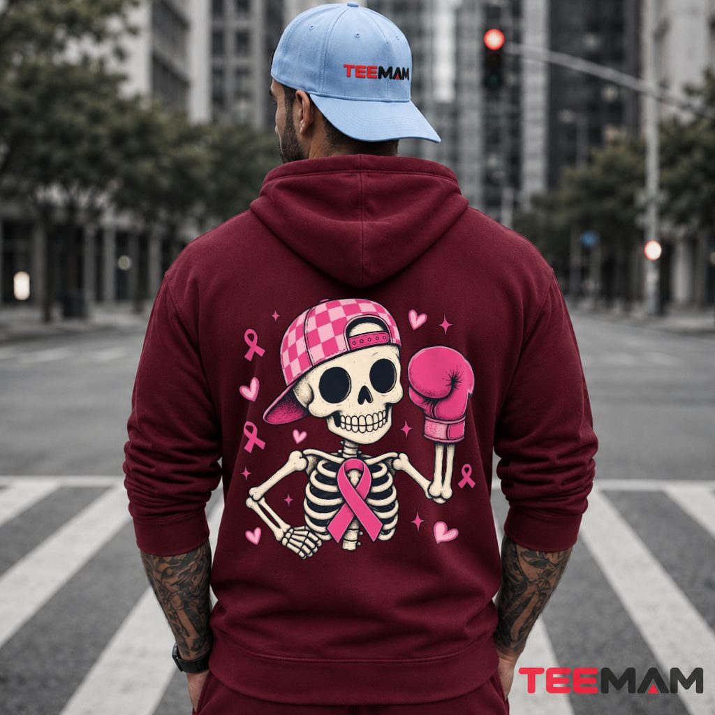 Boxing Skeleton Checkered Cap Pink Ribbon Hoodie Boxing Skeleton Checkered Cap Pink Ribbon Hoodie