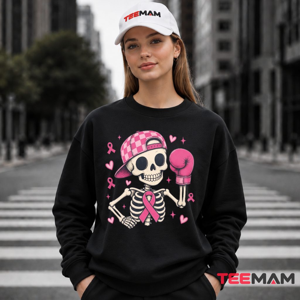 Boxing Skeleton Checkered Cap Pink Ribbon Long Sleeve Boxing Skeleton Checkered Cap Pink Ribbon Long Sleeve