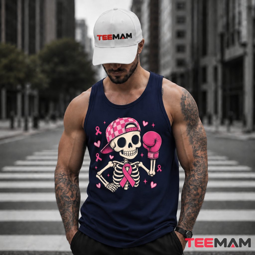 Boxing Skeleton Checkered Cap Pink Ribbon Tank Top Boxing Skeleton Checkered Cap Pink Ribbon Tank Top